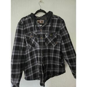 Quilted plaid button up hoodie